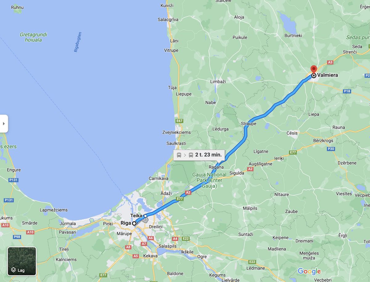 Riga - Valmiera, Letland © Google maps Riga - Valmiera, Letland © Google maps